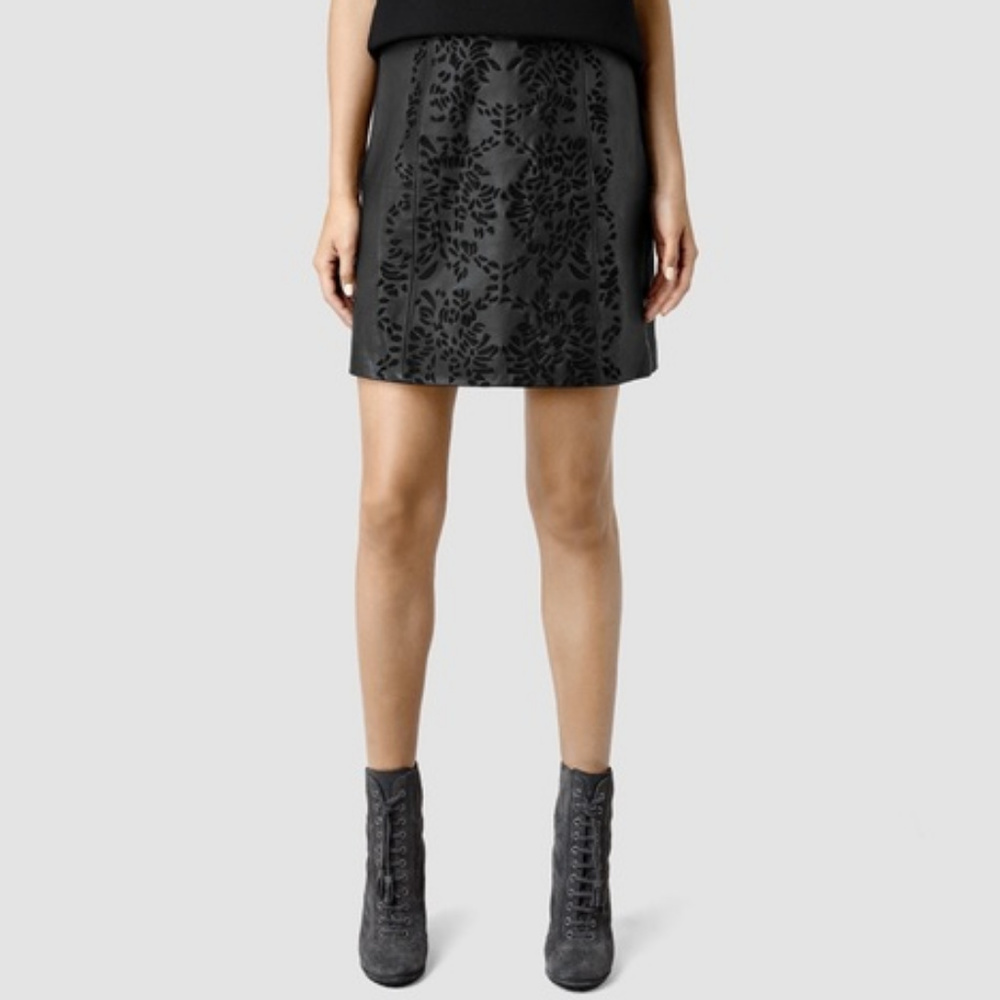 NEW All Saints REAL Leather Black Skirt 4 NWOT - Picture 2 of 10
